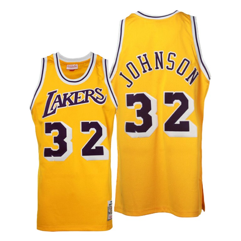 Men's Los Angeles Lakers Magic Johnson #32 NBA Hardwood Classics Gold Basketball Jersey KAQ2183JY